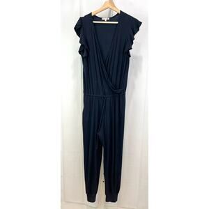 SUNDRY Size 2 M Flutter Sleeve Jumpsuit Surplice V-Neck Jogger Hem Navy Blue